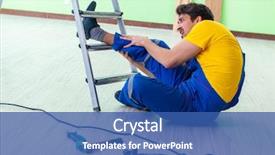  Presentation with unsafe work - Colorful slide set enhanced with injured worker at the work backdrop and a ocean colored foreground