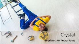  Presentation with work - PPT layouts featuring injured worker at the work background and a coral colored foreground