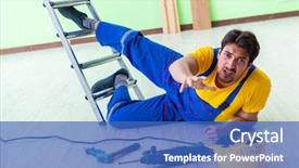  Presentation with work injury - PPT theme consisting of injured worker at the work background and a  colored foreground