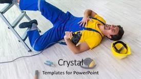  Presentation with work - Colorful presentation design enhanced with injured worker at the work backdrop and a light gray colored foreground