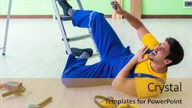  Presentation with safety work - Slide deck with injured worker at the work background and a gold colored foreground