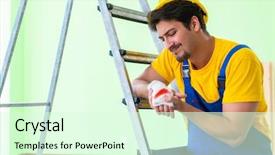  Presentation with unsafe work - Audience pleasing PPT theme consisting of injured worker at the work backdrop and a  colored foreground