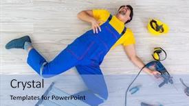  Presentation with work injury - Theme enhanced with injured worker at the work background and a light blue colored foreground