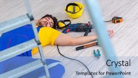  Presentation with unsafe work - Beautiful PPT layouts featuring injured worker at the work backdrop and a light blue colored foreground