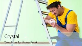  Presentation with work - Audience pleasing PPT theme consisting of injured worker at the work backdrop and a cool aqua colored foreground