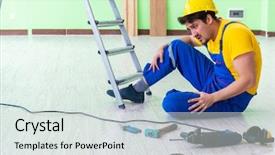  Presentation with work - PPT theme consisting of injured worker at the work background and a sky blue colored foreground