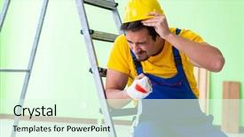  Presentation with work - PPT theme having injured worker at the work background and a soft green colored foreground