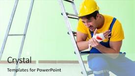  Presentation with work - Amazing presentation design having injured worker at the work backdrop and a  colored foreground