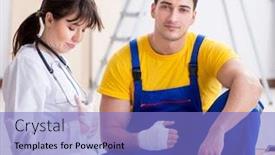  Presentation with worker - Amazing presentation design having injured worker being assisted backdrop and a light blue colored foreground