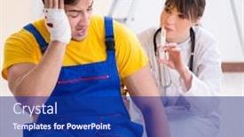  Presentation with worker - Presentation with injured-worker-being-assisted background and a navy blue colored foreground