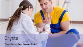  Presentation with worker - Colorful theme enhanced with injured-worker-being-assisted backdrop and a light blue colored foreground