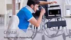  Presentation with home modiication - Colorful PPT layouts enhanced with injured young man recovering at home backdrop and a light gray colored foreground