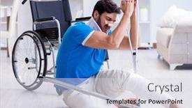  Presentation with young man on the phone - Beautiful presentation theme featuring injured-young-man-recovering backdrop and a sky blue colored foreground