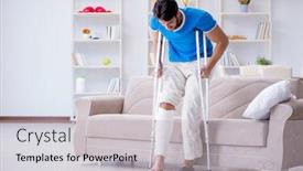  Presentation with home - Audience pleasing theme consisting of injured-young-man-recovering backdrop and a light gray colored foreground