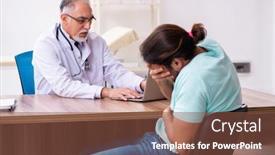  Presentation with old man - PPT layouts having injured-young-man-visiting-old background and a tawny brown colored foreground