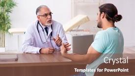  Presentation with old man - Audience pleasing slide deck consisting of injured-young-man-visiting-old backdrop and a tawny brown colored foreground