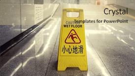  Presentation with caution - Cool new presentation theme with injury prevention - caution wet floor sign backdrop and a soft green colored foreground