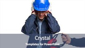  Presentation with ears - PPT layouts featuring injury prevention - worker having ears pain isolated background and a ocean colored foreground