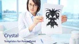  Presentation with ink blot - Slide set consisting of ink blot - serious psychologist showing paper background and a sky blue colored foreground