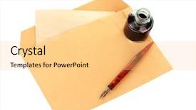  Presentation with old pen - Presentation theme featuring ink pen inkwell and old background and a yellow colored foreground