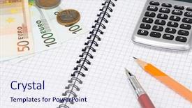  Presentation with ink - Slide deck featuring ink saving - calculator pens and euros background and a  colored foreground