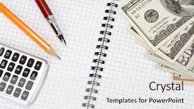  Presentation with ink - PPT theme consisting of ink saving - dollars pen and pencil background and a  colored foreground