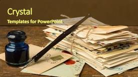  Presentation with old fashion pen - Amazing slide deck having ink well and fountain pen backdrop and a tawny brown colored foreground