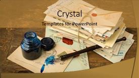  Presentation with old fashion pen - Cool new slide deck with ink well and fountain pen backdrop and a gold colored foreground