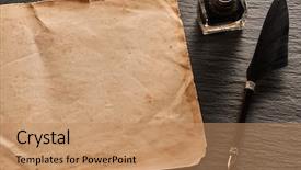  Presentation with feather pen - Amazing presentation having inkwell - feather pen and blank paper backdrop and a coral colored foreground