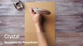  Presentation with feather - Colorful presentation theme enhanced with inkwell - female hand with feather writing backdrop and a coral colored foreground