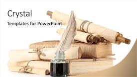  Presentation with old books pen - Colorful presentation enhanced with inkwell - old books letters and feather backdrop and a white colored foreground