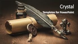 Presentation with old paper pen - Cool new PPT theme with inkwell - old paper and fountain pen backdrop and a tawny brown colored foreground