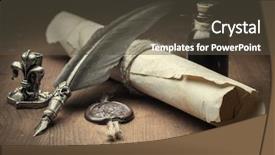  Presentation with old paper pen - Audience pleasing theme consisting of inkwell - old paper and fountain pen backdrop and a tawny brown colored foreground