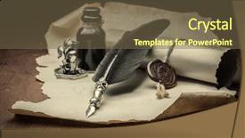  Presentation with old paper pen - Theme consisting of inkwell - old paper and fountain pen background and a tawny brown colored foreground