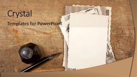  Presentation with old pen - Slides with inkwell - vintage ink pen inkpot background and a coral colored foreground