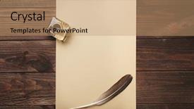  Presentation with feather - Colorful presentation enhanced with inkwell with feather and sheet backdrop and a coral colored foreground