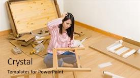  Presentation with instruction - PPT layouts with inlay - asian woman assembling new chair background and a  colored foreground