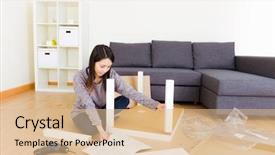  Presentation with furniture - PPT layouts consisting of inlay - asian woman assembling new furniture background and a  colored foreground