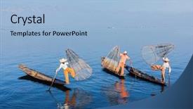  Presentation with fishing net - PPT theme enhanced with inlay - myanmar travel attraction landmark background and a light blue colored foreground