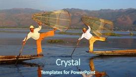  Presentation with rowing - Amazing slide deck having inlay - myanmar travel attraction landmark backdrop and a  colored foreground