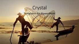  Presentation with fishing net - Audience pleasing presentation design consisting of inlay - myanmar travel attraction landmark backdrop and a soft green colored foreground