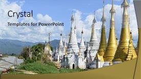  Presentation with vietnam culture pagoda - Slide set enhanced with inlay - shwe inn thein pagoda background and a light blue colored foreground