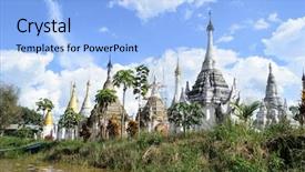  Presentation with village - Colorful slide deck enhanced with inlay - shwe inn thein pagoda backdrop and a light blue colored foreground