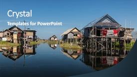  Presentation with village - Amazing PPT layouts having inlay - stilted houses in village backdrop and a  colored foreground
