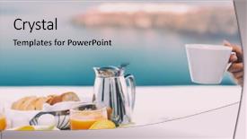  Presentation with luxury lifestyle - Presentation theme consisting of breakfast coffee cup cruise vacation woman drinking at outside restaurant balcony ship deck banner panorama of person eating holding mug at luxury cafe hotel brunch lifestyle panoramic banner background and a soft green colored foreground