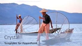  Presentation with rowing - PPT theme featuring inle-lake-myanmar-december-12 background and a light blue colored foreground