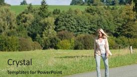  Presentation with asphalt road - PPT layouts with inline skating young woman wearing background and a  colored foreground