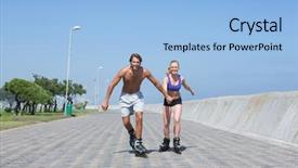  Presentation with together - Slides consisting of inline training - fit couple rollerblading together background and a light blue colored foreground