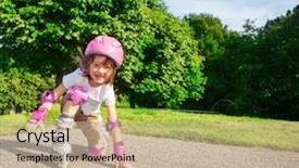  Presentation with events pink - Slide set consisting of inline training - kid in pink protective sportswear background and a coral colored foreground