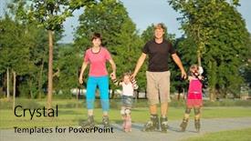  Presentation with skating - Colorful PPT theme enhanced with inline training - parents and two daughters skating backdrop and a yellow colored foreground